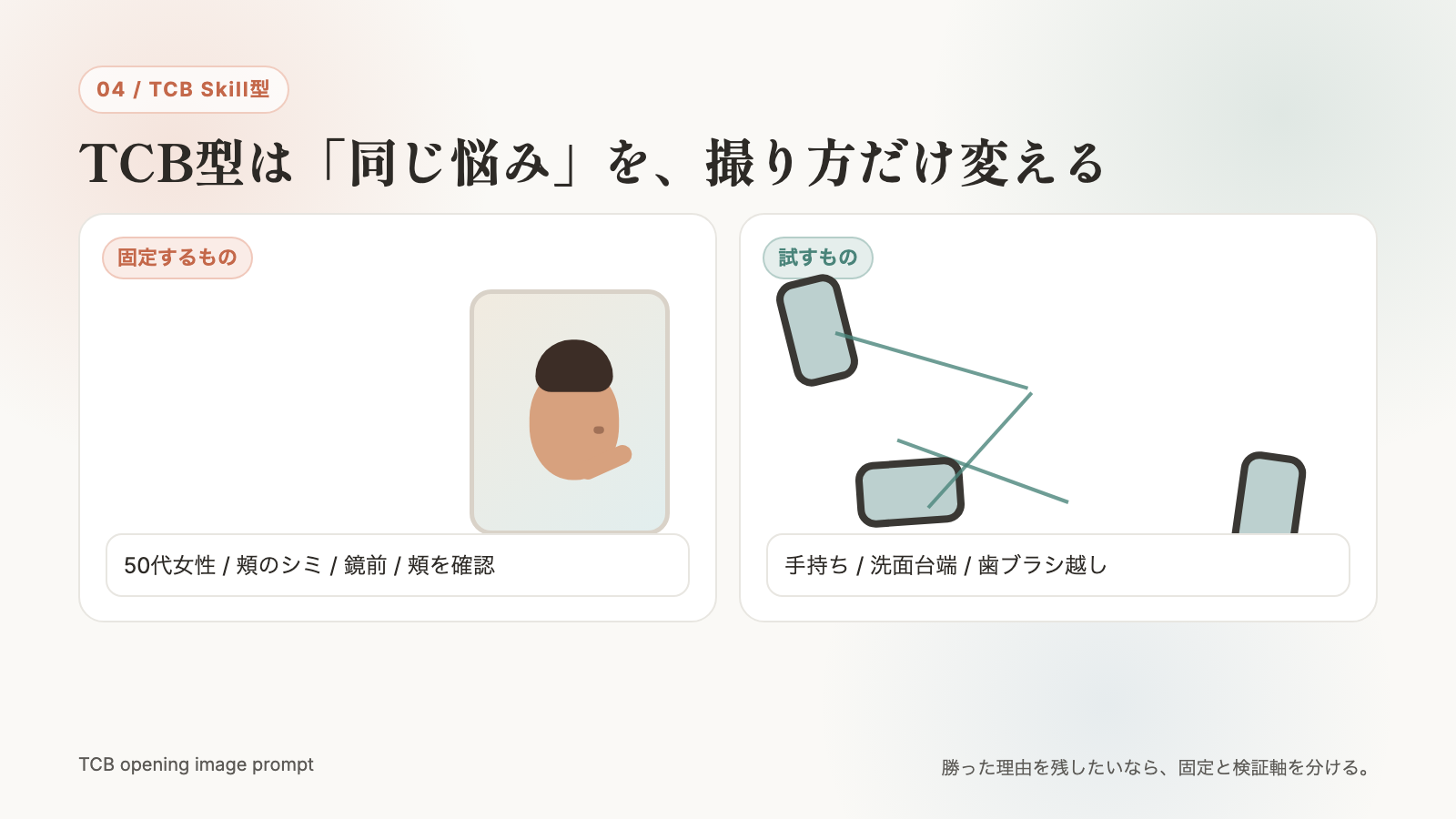 TCB型は動かさないものと試すものを分ける説明画像